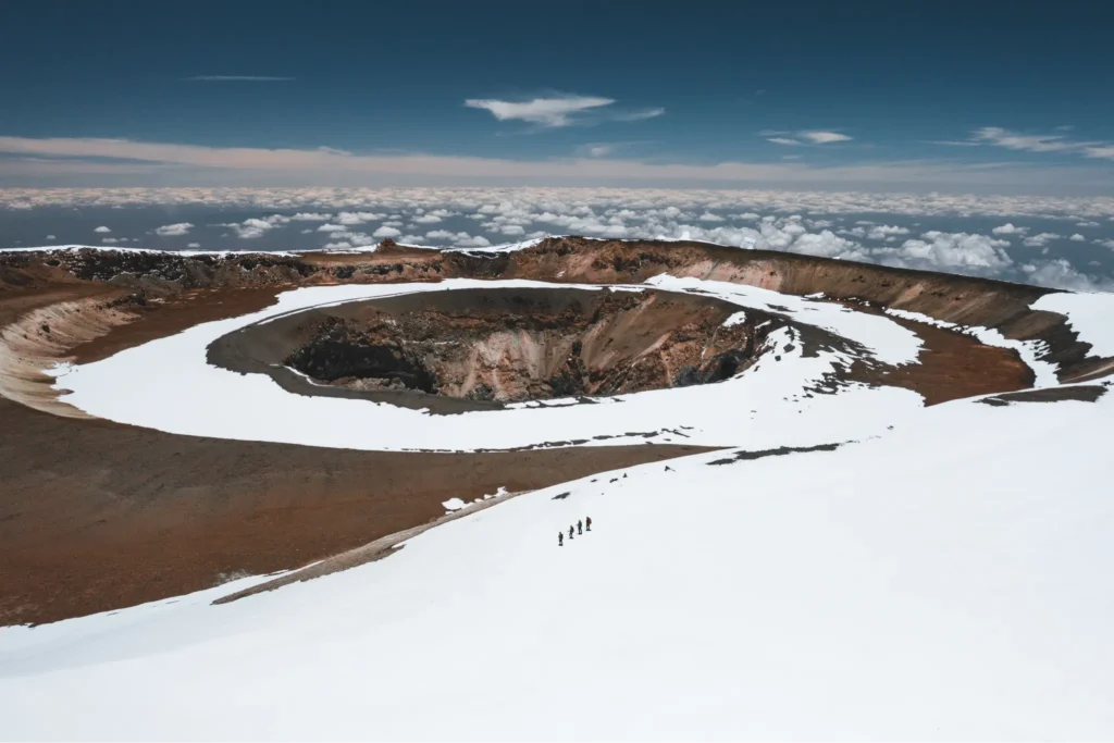 A Kilimanjaro climber on the Machame Route with glaciers at the background